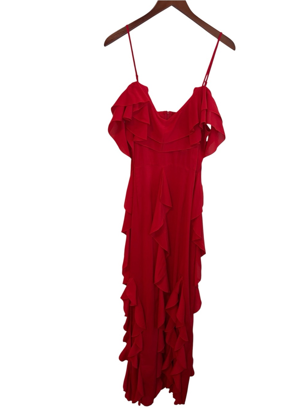 NWT PrettyLittleThing Red Ruffle Dress with Spaghetti Straps Maxi Dress 12 - Picture 2 of 12